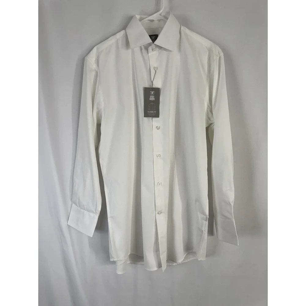 NWT Stacy Adams Classic Fit Dress Shirt White Med Cotton Blend Formal Button Up‎